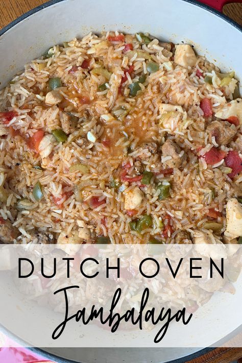 The Best Dutch Oven Jambalaya Dutch Oven Jambalaya Recipe, Dutch Oven Jambalaya, Spicy Sausage Rice, Meals To Make With Chicken, Jambalaya Rice, Rice And Veggies, Sausage Rice, Best Dutch Oven, Jambalaya Recipe