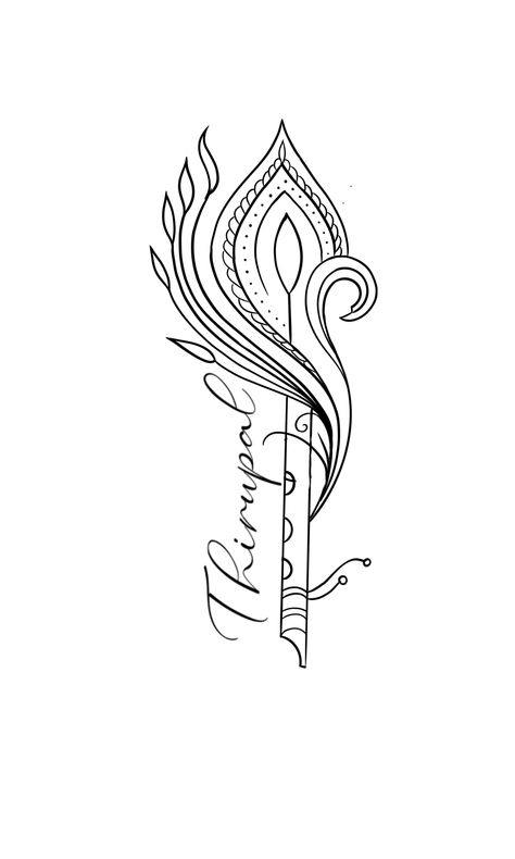 Basuri Flute Tattoo, Morpankh Design, Morpinch Tattoo, Flute With Feather Tattoo Designs, More Pankh Tattoo, Flute Tattoo Design, Flute Logo, Morpankh Tattoo, Feather Tattoo Black