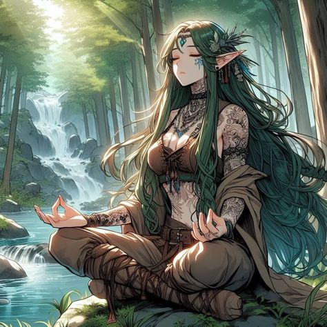 Elf Monk Female Dnd, Anime Elf Woman, Fairy Barbarian, Forest Elf Art, Wood Elf Female, Wood Elf Dnd, Eladrin Dnd, Eladrin Female, Weiblicher Elf