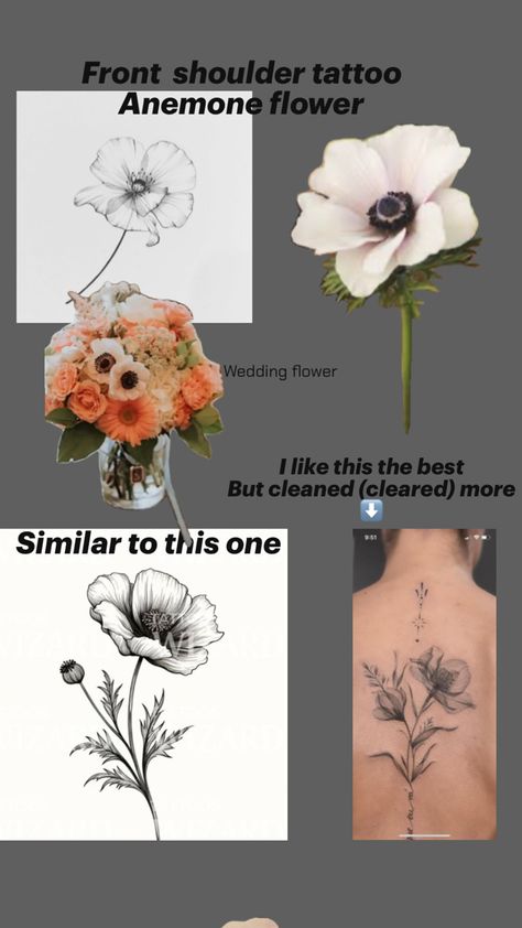 Anemone flower Anemone Flower Tattoo, Anemone Tattoo, Concept Tattoo, Front Shoulder Tattoos, Anemone Flower, Shoulder Tattoo, Leg Tattoos, Anemone, Flower Tattoo