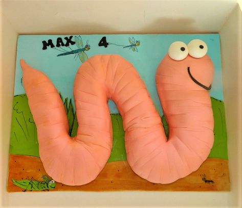 Worm Themed Birthday Party, Superworm Cake, Worm Party Ideas, Worm Birthday Party, Worm Cake, 2023 Birthday, Crazy Cake, Book Cakes, Kids Cakes