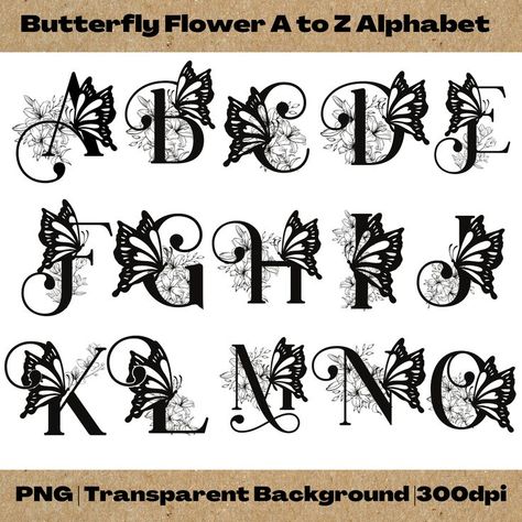 Digital Butterfly, Butterfly Alphabet, A To Z Alphabet, Shirts Embroidery, Z Alphabet, Alphabet Monogram, Alphabet Tattoo Designs, Flower Monogram, Photo Collage Design