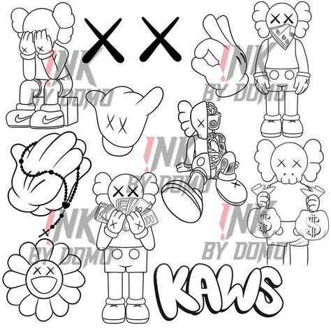 Kaws Flower Tattoo, Kaws Tattoo Design, Kaws Tattoo Sleeve, 08 Tattoo, Kaws Drawing, Kaws Flower, Kaws Tattoo, Small Henna Tattoos, Memorial Tattoo Ideas