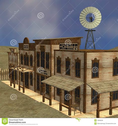 western days storefronts | Royalty Free Stock Image: Western town Wild West Buildings, Town Illustration, Cowboy Town, Town Drawing, Old Western Towns, Old West Town, Western Saloon, Old Western, Town Houses