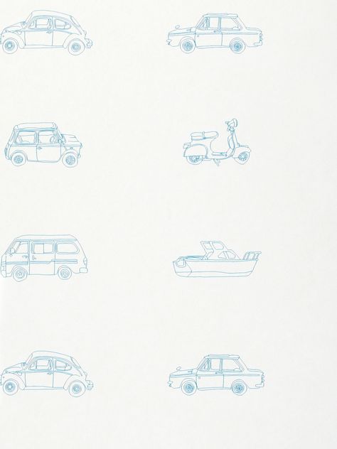 Harlequin Go Go Retro Children's Wallpaper Kid Friendly Wallpaper, Vehicle Wallpaper, Car For Teens, Harlequin Wallpaper, Classic Wallpaper, Mini Moderns, Baby Wallpaper, Vintage Vehicles, Blue Nursery