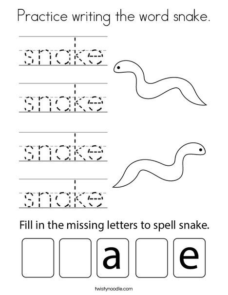 Practice writing the word snake Coloring Page - Twisty Noodle Snake Theme Preschool, Snake Worksheet, Reptiles Preschool Free Printables, Reptile Worksheets, Reptiles Worksheet, Snake Facts, Snake Coloring Pages, Pre K Curriculum, Animal Worksheets