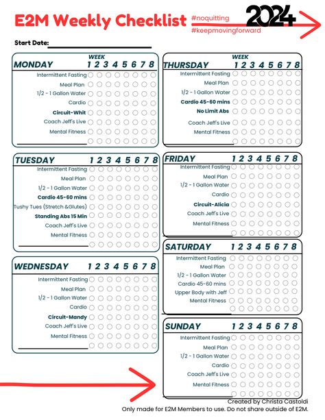 E2M Weekly Checklist-Jan 2024.pdf E2m Week 1 Meal Plan, E2m Recipes, Weekly Checklist, Week 1, Fitness Beauty, Diet Plan, Meal Planning, Diet, Education