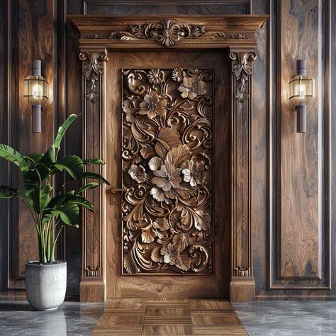 Artistic Carved Wooden Door Design for Home • 333k+ Inspiring Lifestyle Ideas Carved Doors Wooden, Mandir Doors, Wood Carving Designs Front Doors, Door Design For Home, Wooden Door Design Entrance Carved Wood, Double Door Carving Design, Modern Wood Carved Doors, Carved Wooden Door, Floral Geometric Pattern