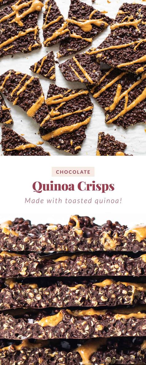 Quinoa Dark Chocolate Bark, Chocolate Covered Quinoa Bites, Recipes With Cooked Quinoa, Chocolate Quinoa Crisps Recipe, Undercover Chocolate Quinoa Crisps, Dark Chocolate Sea Salt Quinoa Crisps, Chocolate Covered Quinoa, Quinoa Crispy Treats, Quinoa Chocolate Bars