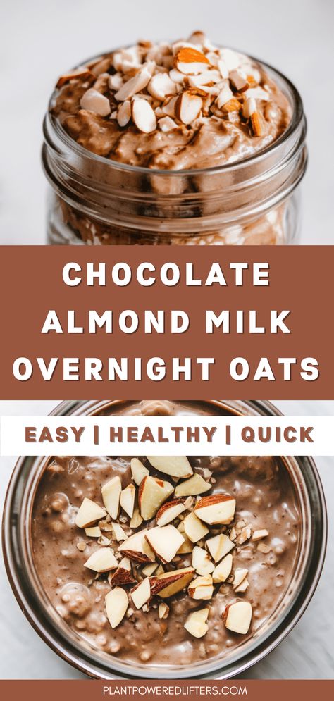 Are you looking for chocolate & almond milk overnight oats? Look no further! These overnight oats are easy to make, and surprisingly healthy. Whether you're looking for easy overnight oats in a jar or vegan overnight oats, this recipe has got you covered! Chocolate Almond Milk Overnight Oats, Overnight Oats With Chocolate Almond Milk, Overnight Oats Nut Free, Individual Overnight Oats, Overnight Oats Thick, Yummy Overnight Oats Recipe, High Protein Overnight Oats Healthy, Drinkable Overnight Oats, Almond Milk Overnight Oats