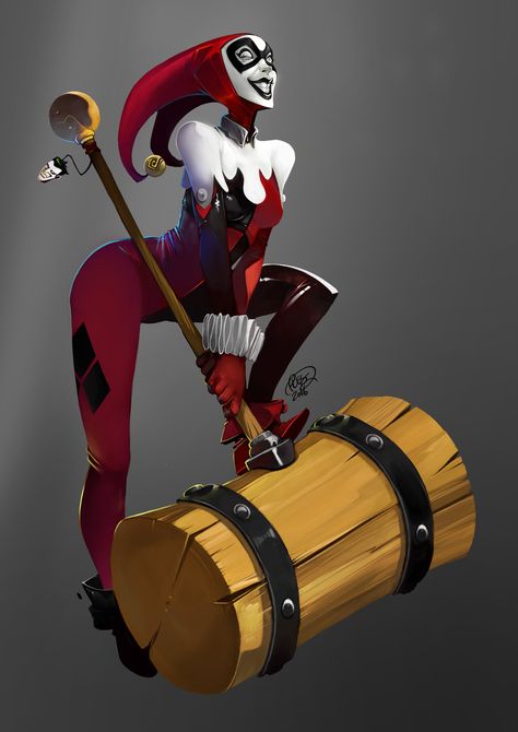 ArtStation - Harley quinn with a big hammer, pierre Leissler Hammer Drawing, Skull Photo, Joker Clown, Der Joker, Batman Comic Books, Harley Quinn Comic, Superhero Batman, Harley Quinn Costume, Female Design