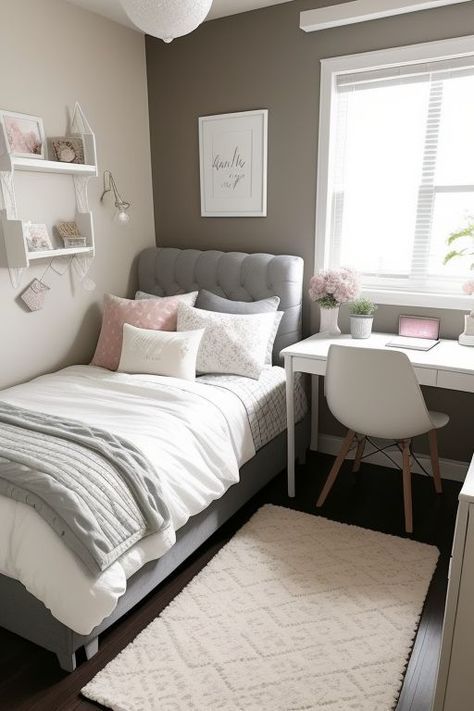 Desks Aesthetic, Desks Minimalist, Bedroom Inspo Cozy, Room Study Table, Bedroom Desks, Girls Bedroom Grey, Corner Bedroom, Aesthetic Finds, Home Study Rooms