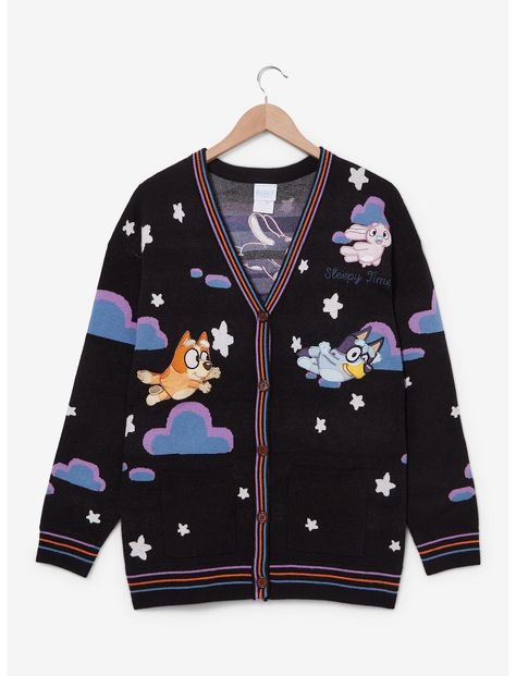 Bluey Heeler Family Sleepy Time Women's Cardigan -- BoxLunch Exclusive | BoxLunch Halloween Cardigan, Embroidered Stars, Sleepy Time, College Fits, Wooden Buttons, Edgy Outfits, Disney Style, Adult Costumes, Womens Cardigan