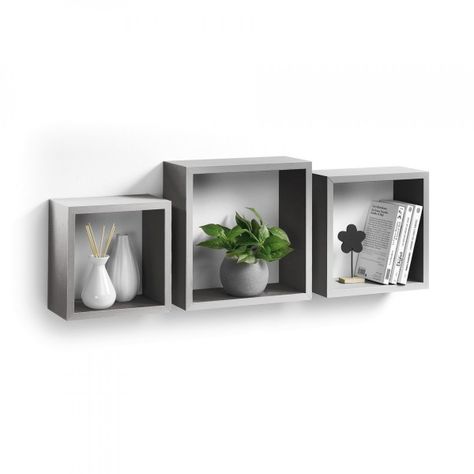 Lot de 3 étagères Gonea Argent - Décoration Murale - Eminza Etagere Cube, Cozy Room Decor, Cozy Room, Wall Shelves, Floating Shelves, Sweet Home, Room Decor, Shelves, House Design