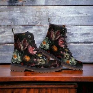 Mid Height Boots, Floral Combat Boots, Gothic Floral, Lightweight Boots, Floral Boots, Leather Combat Boots, Vegan Boots, Horse Boots, Bags Leather Handbags