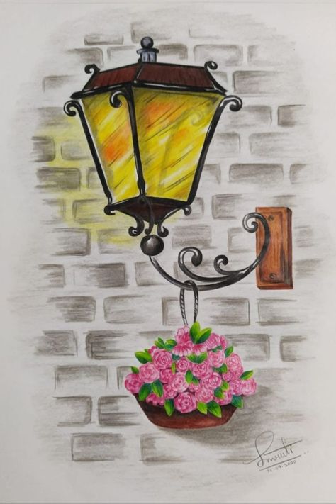 Color Pencil Shading Drawings, Color Pencil Tree, Pencil Colour Art Drawings Easy, Street Lamp Drawing, Colour Pencil Drawing Easy, Black Representation, Colored Pencil Artwork Ideas, Color Pencil Sketch, Easy Drawings For Beginners