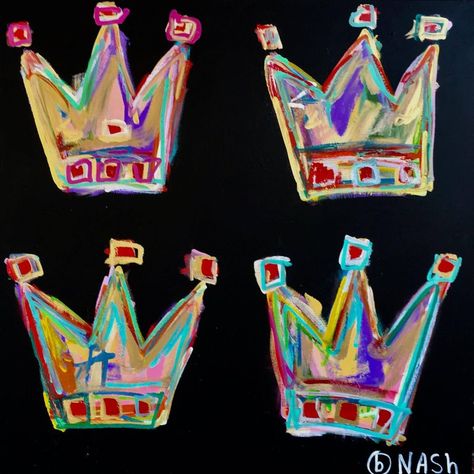 Brian Nash, Four Crowns, Acrylic Painting on Canvas, 2017 Crown Painting, Crown Paints, Abstract Painting Diy, Crown Art, I Love You Drawings, Pop Art Painting, Acrylic Oil Painting, Original Fashion, Painting Wallpaper