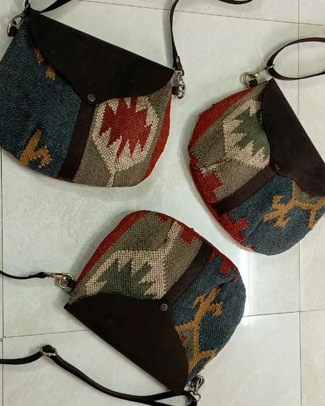 Handmade wool kilim sling bag Kilim Bag, Leather Sling Bag, Sling Bag, Spinning, Weaving, Wool, Leather