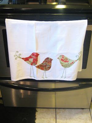 Embroidery Kitchen Towels, Embroidery Kitchen, Towel Ideas, Tea Towels Diy, Diy Towels, Sew Ins, Towel Crafts, Towel Pattern, Two Birds