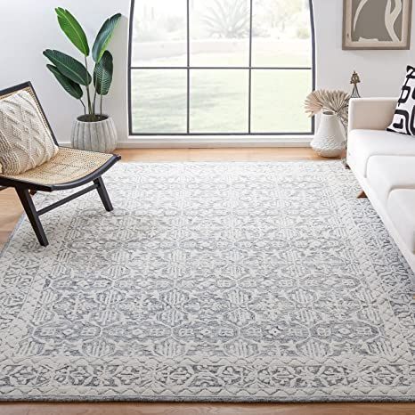 SAFAVIEH Metro Collection MET903H Handmade Premium Wool Living Room Dining Bedroom Area Rug 8' x 10' Dark Grey/Ivory Family Room Rug, Rose Rug, Chic Rug, Rug Size Guide, Bedroom Area Rug, Cotton Area Rug, Floral Area Rugs, Remodel Bedroom, Hand Tufted Rugs