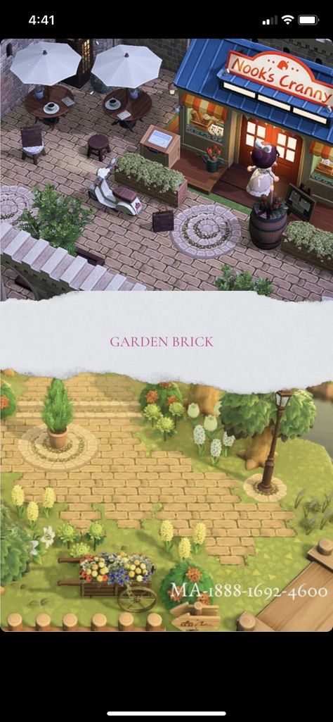 Animal Crossing Nook Shop Ideas Cottagecore, Animal Crossing Patio Design Code, Acnh Shops Designs, Nooks Cranny Ideas Acnh Springcore, Nooks Cranny Animal Crossing Ideas, Animal Crossing Neibourhood Ideas, Acnh Town Path Codes, Rugs Acnh, Nooks Cranny Decor Ideas Acnh