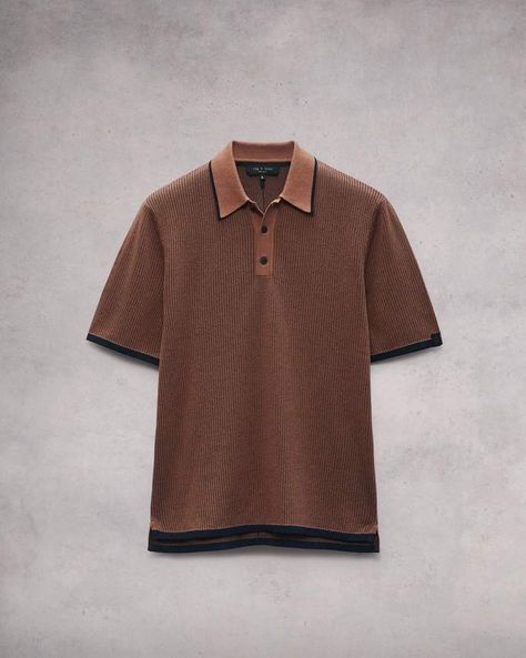 The Harvey. A classic polo crafted in surprisingly light cotton-viscose with a vintage-inspired knit. Clay XS Textured Polo Shirt, Brown Polo Shirt, Brown Polo, Men Apparel, Men Polo Shirt, Knit Polo, Swag Shoes, Polo Sweater, Mens Style