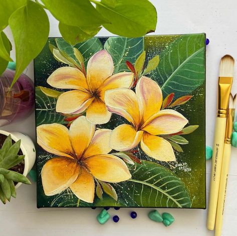 Kathgolap Painting, Tropical Painting Acrylic Canvases, Tropical Painting Ideas, Plumeria Painting, Mexico Painting, Canvas Painting Ideas For Beginners, Canvas Painting For Beginners, Painting Ideas For Beginners, Canvas For Beginners