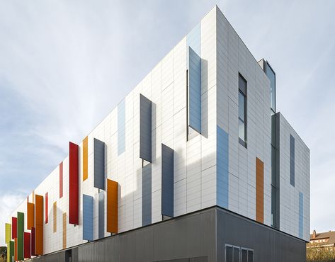 Colorful Facade Panel Colorful Facade, Ventilated Facade, Colourful Architecture, Educational Architecture, School Building Design, Facade Panel, Colour Architecture, Facade Architecture Design, Facade Cladding