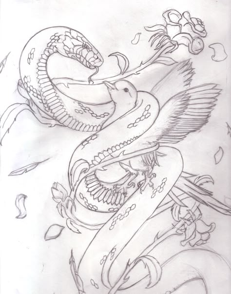 Dove Sketches, Hunger Games Tattoo, Archangel Michael Tattoo, Dove Drawing, Serpent And Dove, Michael Tattoo, Dove Tattoos, Snake Illustration, P Tattoo