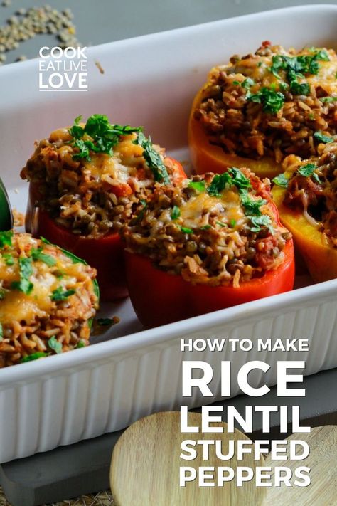 Lentil Stuffed Peppers, Rice Stuffed Bell Peppers, Lentils Nutrition, Stuffed Peppers With Rice, Vegan Stuffed Peppers, Vegetarian Stuffed Peppers, Stuffed Peppers Recipe, Lentils Beans, Cauliflower Soup Recipes