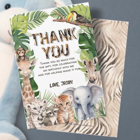 $2.35 | WIld one Safari animals 1st birthday thank you - wild one, safari animals, jungle, boy 1st birthday, watercolor tropical, giraffe, zebra, elephant, hes a wild one, first birthday Wild One 1st Birthday, Birthday Thank You Cards, Twin Birthday, Safari Theme, Wild One, Birthday Thank You, 1st Boy Birthday, Jungle Animals, Wild Ones