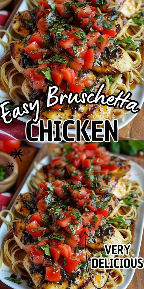 This Easy Bruschetta Chicken Recipe is a summertime favorite, especially when tomatoes are in season. This is essentially chicken breast topped with mozzarella cheese and our fresh tomato Bruschetta and drizzled with Balsamic Glaze. Easy Bruschetta Chicken Recipe, Balsamic Bruschetta Chicken, Easy Bruschetta Chicken, Bruschetta Chicken Bowl, Roasted Red Pepper Bruschetta Chicken, Bruschetta Chicken Recipes, Bruschetta Recipe Chicken, Bruchetta Chicken Recipes, Chicken And Burrata Recipes