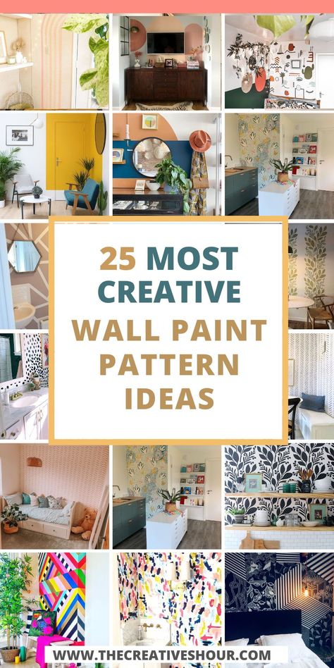 Discover the beauty of geometric wall paint patterns to transform your home. From the living room to the bedroom, and even the office or bathroom, these DIY ideas are not only easy but also full of creativity. Explore textures and designs that make every space unique. Whether it's a simple pattern for a serene retreat or a bold, green artwork for a vibrant kitchen, unleash your inner artist and make your walls truly your own. Accent Wall To Ceiling Paint, Painting Accents On Walls, Trendy Wall Mural, Hand Painted Walls Bathroom, 70s Wall Painting Ideas, Wall Painting Ideas Creative Interior, Creative Room Painting Ideas, Easy Murals To Paint Accent Walls, Abstract Accent Wall Paint