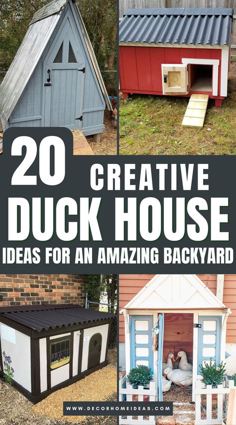 Transform your backyard into a charming oasis with these 20 unique duck house ideas! From rustic styles to playful designs, these duck houses provide a cozy, safe space for your feathered friends while adding a touch of beauty to your outdoor area. Explore options that will make your backyard stand out! Duck House And Run, Goose House Ideas, Duck Coop Ideas Backyards, Duck House Ideas, Diy Duck House, Duck Coop Ideas, Duck House Diy, Wood Duck House, Duck House Plans