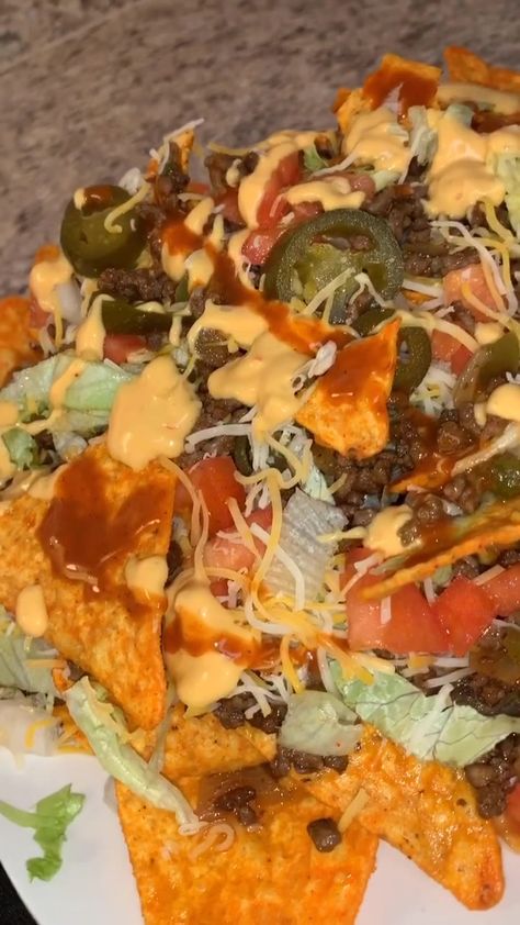 Different Types Of Nachos, Loaded Doritos Nachos, Nachos With Doritos Chips, Doritos Nachos Ground Beef, Dorito Nachos, Superbowl Nachos, Ground Beef Nachos, Loaded Nachos Recipe, Nacho Toppings