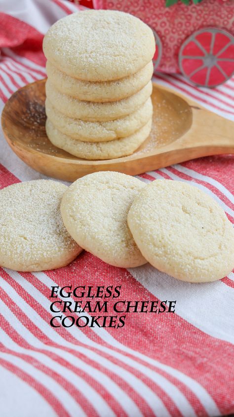 Cookie Recipe Without Eggs, Eggless Sugar Cookies, Cream Cheese Cookie, Cookies Cream Cheese, Cheese Cookies Recipe, Cookies Eggless, Cream Cheese Cookie Recipe, Egg Free Cookies, Eggless Cookies