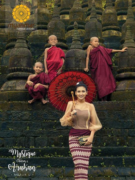 Mrauk U, Burma Dress, Burmese Dress, Khmer Dress, Myanmar Art, Myanmar Clothes, Thai Wedding Dress, Burmese Clothing, Thai Wedding