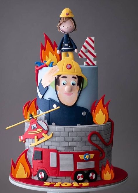 Fireman Sam Birthday Cake, Firefighter Birthday Cakes, Fireman Sam Cake, 3rd Birthday Party For Boy, Fireman Cake, Cake Designs For Boy, Nemo Birthday, Fireman Birthday, Firefighter Party