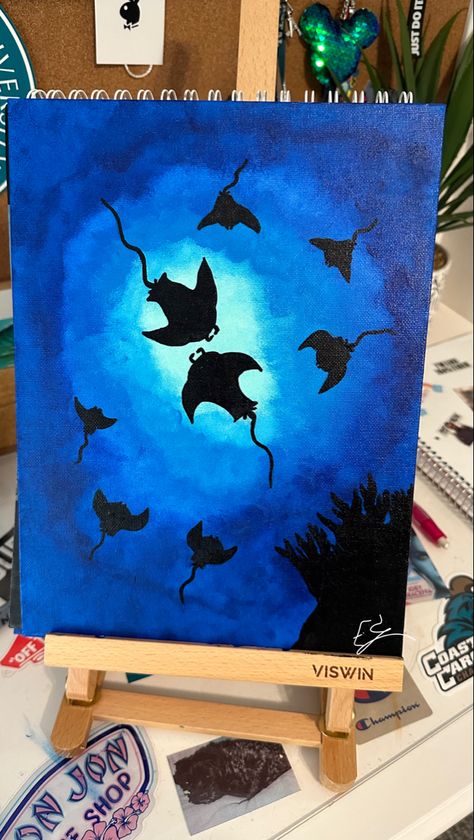 Stingray Painting Acrylic, Stingray Painting, Beach Paintings, Easy Doodles, Canvas Drawing, Doodles Drawings, Family Painting, Parking Spot, Canvas Painting Diy