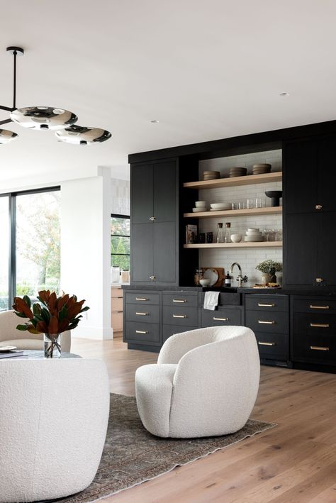 Modern Entry Way & A Moody Wet Bar Bar Layout, New York Projects, Rye New York, Modern Entry, Curved Furniture, Built In Bar, Home Bar Designs, Studio Mcgee, Living Room Spaces