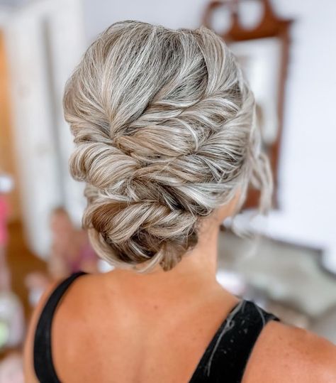 60 Trendiest Updos for Medium Length Hair Updos Mother Of The Groom, Updos For Gray Hair Over 50, Gray Updo Hairstyles, Gray Hair Updos Over 50, Mother Of The Bride Hairstyles Over 50 Mom Wedding Hairs, Medium Hair Updo For Wedding, October Hairstyles, Updos For Medium Length Hair Wedding, Grey Hair Updos