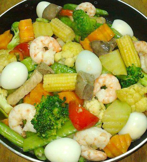 Filipino Dishes - Mama's Guide Recipes Filipino Food Recipes Vegetables, Chopsuey Recipe Chinese, Chopsuey Recipe Filipino, Filipino Vegetables, Pinoy Food Filipino Dishes, Filipino Vegetable Dishes, Chopsuey Recipe, Shrimp Stirfry, Vegetable Chop