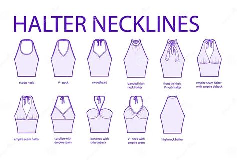 Shirt Neckline Types, Halter Neck Top Pattern, Sweetheart Neckline Shirt, Halter Neck Blouse Design, Scoop Neckline Blouse, Neckline Guide, Halter Top Pattern, Halter Shirt, Halter Neck Blouses