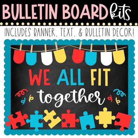 BULLETIN BOARD KIT We All Fit Together Puzzle Pieces - Etsy We All Fit Together Bulletin Board, We Are All In This Together, Cooperation Bulletin Board Ideas, Better Together Bulletin Board, Puzzle Piece Bulletin Board, We All Fit Together, Puzzle Bulletin Boards, Leadership Poster, Hallway Bulletin Boards