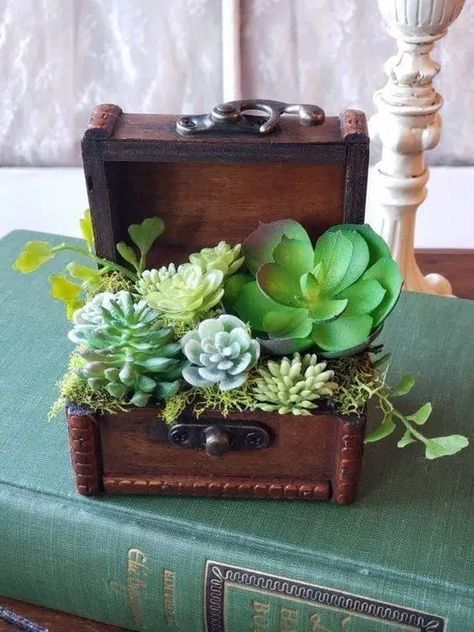 40+ Amazing Succulent Arrangement Ideas You Will Want To Try Right Away Centerpieces Masquerade, Diy Succulents Centerpiece, Wood Treasure Chest, Centerpieces Quinceanera, Quinceanera Centerpieces, Candles White, Masquerade Theme, Succulent Garden Design, Succulent Centerpieces