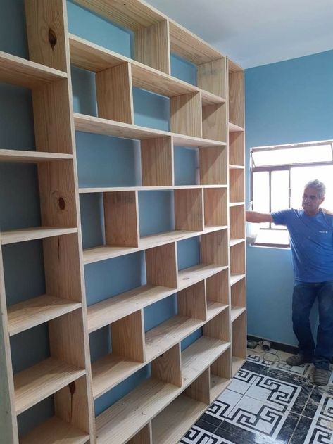 Mirror Bookshelf Wall, Double Bookshelf, Design Bookshelves, Store Shelves Design, Diy Mudroom, Shelves Design, Bench Storage, Diy Mudroom Bench, Home Library Design