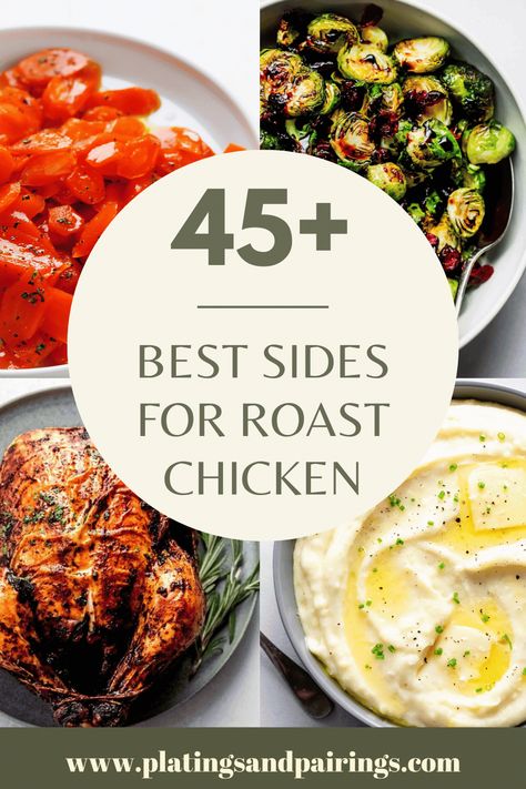 Wondering what to serve with roast chicken? This handy guide covers it all! Here's 45+ of the BEST sides for roasted chicken. Roast Chicken Dinner Ideas, Roast Chicken Meals Ideas, Roast Chicken Meal, Roasted Chicken Meal Ideas, Roasted Chicken Meals, Sides For A Whole Chicken, Whole Chicken Sides Dishes, Chicken Roasted Vegetables, Roast Chicken Meals