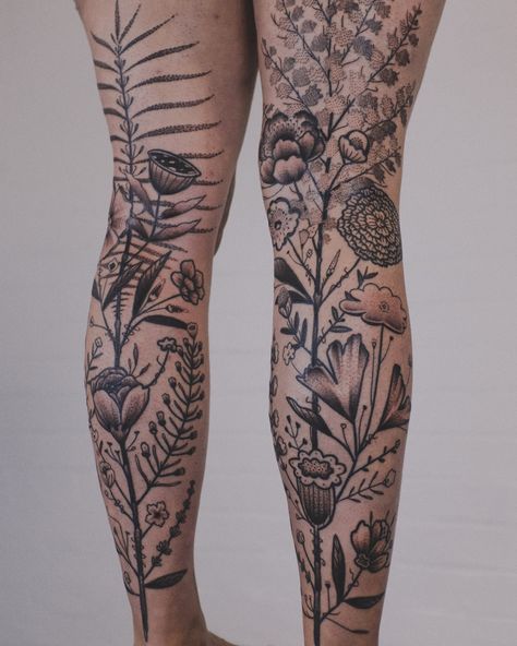 First Tattoos, Botanical Tattoo Design, Back Of Leg Tattoos, Botanical Tattoos, Tattoo Uk, Small Chest Tattoos, Mushroom Tattoos, London Tattoo, Body Suit Tattoo