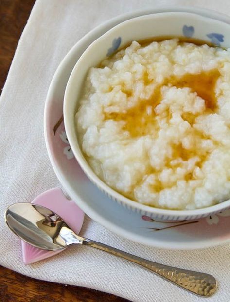 Japanese Rice Porridge, Rice Porridge Recipe, Rice Water Recipe, Sick Food, Ginger Lemon Tea, Breakfast Rice, Ginger Honey, Porridge Recipes, Rice Porridge