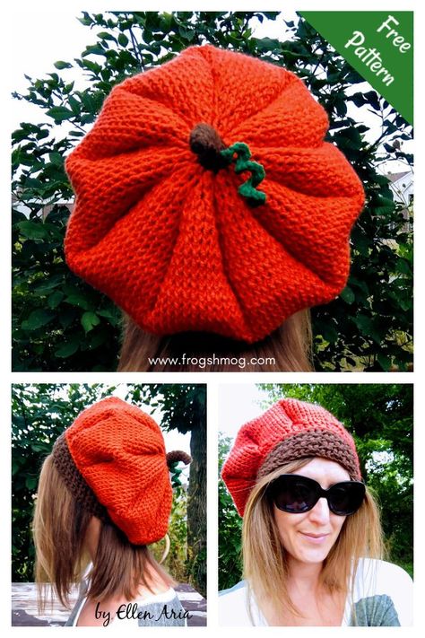 Pumpkin Beret Hat Crochet Patterns Slouchy Pumpkin Beret, Pumpkin Beret Crochet Pattern, Slouchy Beret Crochet Pattern Free, Pumpkin Crochet Hat, Beret Hat Crochet, Pumpkin Beret, Table Mat Design, Pumpkin Hat Pattern, Hat Crochet Patterns